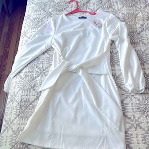White long sleeve dress w tie front - NWT